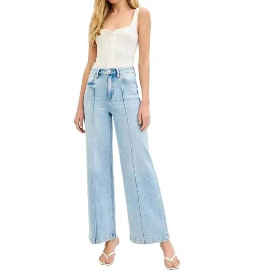 NEW RISEN high waist pintuck wide leg jeans in light wash